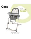 Lionelo LO-CORA Stone Childrens High Chair Baby Chair Adjustable Foldable Double Tray Grey