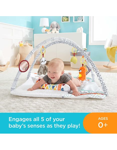 Fisher-Price Perfect Sense Deluxe Gym, extra-large plush playmat and 6 infant activity toys, HBB74