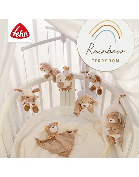 Fehn 160741 Rainbow Musical Mobile – Music Box Mobile with Cute Teddy Bears to Listen to and be Amazed At – with the Melody Guter Mond (Dear Moon) – for Attaching to the Bed for Babies up to 5 Months – Height : 65 cm, Diameter 40 cm