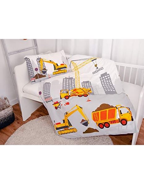 Herding BABY BEST Toddler Bedding Set, Reversible Motif Jana Construction Site, Duvet Cover 100 x 135 cm, Pillow Case 40 x 60 cm, Cotton/Renforce