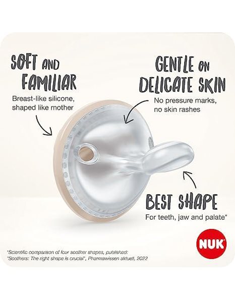 NUK MommyFeel Baby Dummy | 0-9 Months | Breastfeeding Friendly Soothers | BPA-Free Silicone | Greige | 2 Count