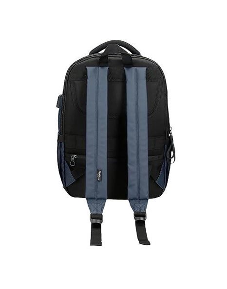 Pepe Jeans Hoxton Black and Blue Polyester PU Laptop Backpack, blue, standard size, pc backpack
