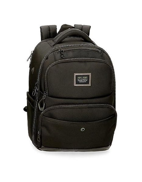 Pepe Jeans Leighton Backpacks Polyester and Faux Leather Accents, Black/White, One Size, Double Backpack