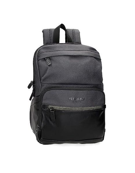 Pepe Jeans Greys Polyester Laptop Backpacks Black and Faux Leather Details, black, standard size, Rucksack