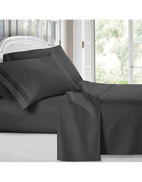 Clara Clark King Sheets Set, Deep Pocket Bed Sheets for King Size Bed - 4 Piece King Size Sheets, Extra Soft Bedding Sheets & Pillowcases, Charcoal Gray Sheets King