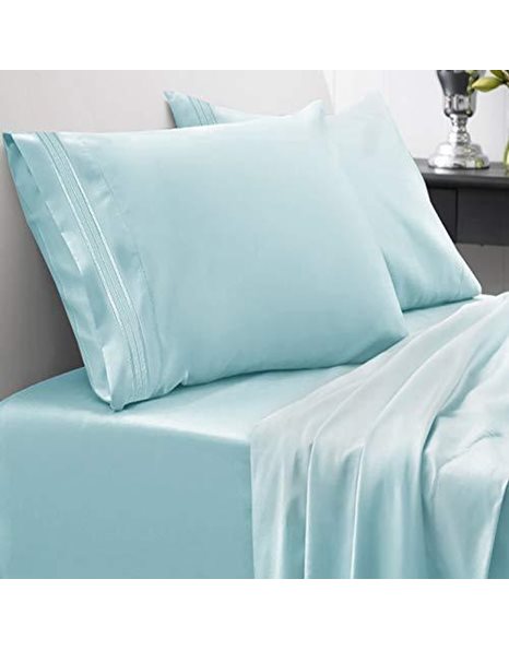 Sweet Home Collection Luxury Bedding Set with Flat, Fitted Sheet, 2 Pillow Cases, Microfiber, Light Blue, King