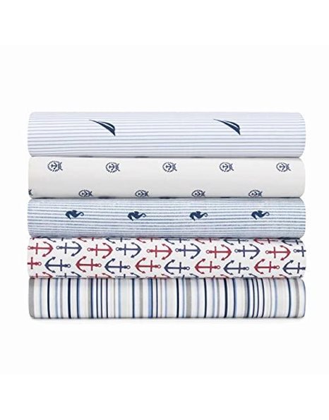 Nautica - Percale Collection - Bed Sheet Set - 100% Cotton, Crisp & Cool, Lightweight & Moisture-Wicking Bedding, Full, Audley Blue