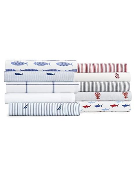 Nautica - Percale Collection - Bed Sheet Set - 100% Cotton, Crisp & Cool, Lightweight & Moisture-Wicking Bedding, Full, Audley Blue