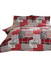 Alpine Patchwork 100% Brushed Cotton Flannelette Heart Quilt Duvet Cover and 2 Pillowcase Bedding Bed Set, Red/Multi-Colour, King