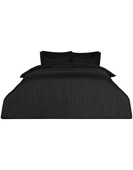 Dreamscene Satin Stripe Duvet Cover with Pillow Case Quilt Bedding Set, Black, Single