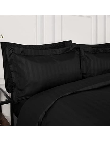 Dreamscene Satin Stripe Duvet Cover with Pillow Case Quilt Bedding Set, Black, Single