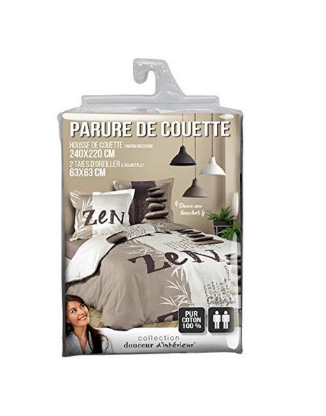 Douceur dInterieur 1641550 Zen Pebble Bedding Set with 2 Pillowcases Cotton Multi-Coloured 240 x 220 cm