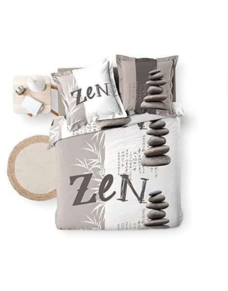 Douceur dInterieur 1641550 Zen Pebble Bedding Set with 2 Pillowcases Cotton Multi-Coloured 240 x 220 cm
