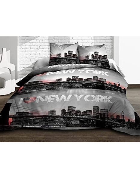 Duvet Cover 240 cm x 260 cm and 2 Pillowcases, Pure Cotton, 57 Thread Count, New York