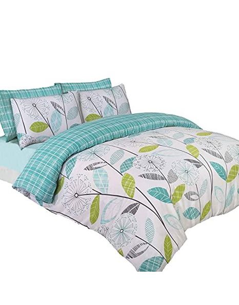 Dreamscene Duvet Cover with Pillowcase Bedding Set Allium Tartan Check Teal Green - King