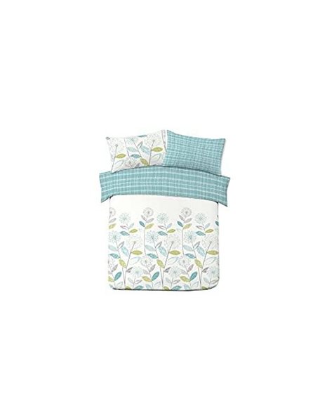 Dreamscene Duvet Cover with Pillowcase Bedding Set Allium Tartan Check Teal Green - King