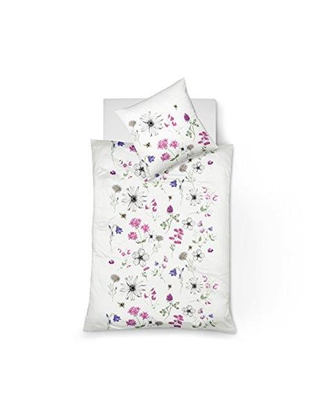 Fleuresse 113825 Summer Maco Satin Bed Linen Summer Flowers with Bees Oeko-Tex® Standard 100 Certified 155 x 220 cm Magnolia