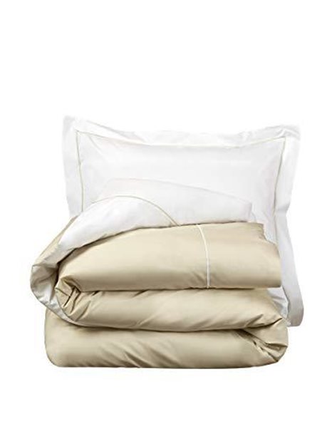 De Witte Lietaer Bumblebee Luxury Percale Duvet Cover Set + Pillow Cases, Cotton, White/Sand, 140 x 200 cm beige