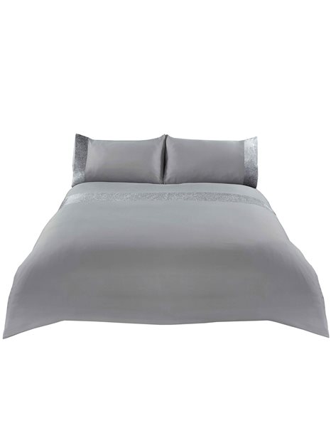 Sienna Glitter Duvet Cover with Pillow Case Sparkle Glitz Velvet Bedding Set - Grey Silver, Double