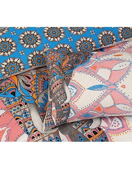 Sleepdown Elephant Mandala Pink/Blue Bed Reversable Quilt Duvet Cover Set Easy Care Anti-Allergic Soft & Smooth with Pillow Cases (King Size)