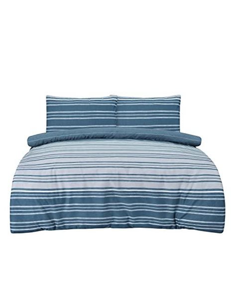 Sleepdown Duvet Cover Set - Teal - Textured Stripe - Reversible Quilt Cover Easy Care Bed Linen Soft Cosy Bedding Sets with Pillowcases - Double (200 cm x 200 cm)