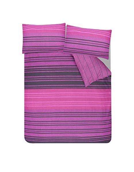 Sleepdown Duvet Cover Set - Textured Stripe - Reversible Quilt Cover Easy Care Bed Linen Soft Cosy Bedding Sets with Pillowcases - Purple - Super King (260 cm x 220 cm)