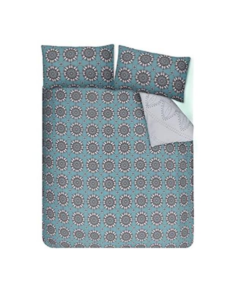 Sleepdown Elephant Mandala Teal Bed Reversable Quilt Duvet Cover Set Easy Care Anti-Allergic Soft & Smooth with Pillow Cases (Single)