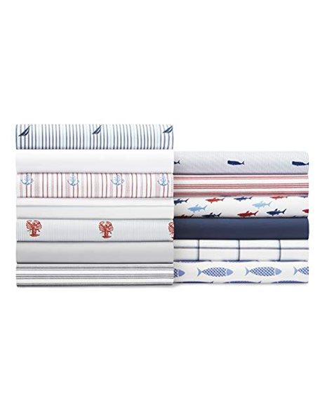 Nautica - Twin XL Sheets, Cotton Percale Bedding Set, Dorm Room Essentials (Sailing Grey, Twin XL)