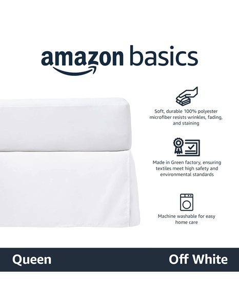 Amazon Basics Pleated Bed Skirt - Queen, Off White