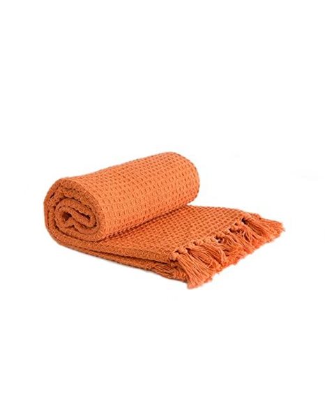 Emma Barclay Honeycomb - Recycled Cotton Plain Waffle Textured Chair Sofa Setee Throw Over Blanket in Orange - 90x100 (228x254cm)