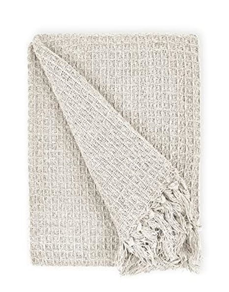 Emma Barclay Honeycomb - Recycled Cotton Plain Waffle Textured Chair Sofa Setee Throw Over Blanket in Ivory Cream - 50x60 (127x152cm)