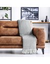 Emma Barclay Casablanca - Scandi Woven Recycled Cotton Chair Sofa Setee Bed Throw Over Blanket in Silver - 50x60 (127x152cm)