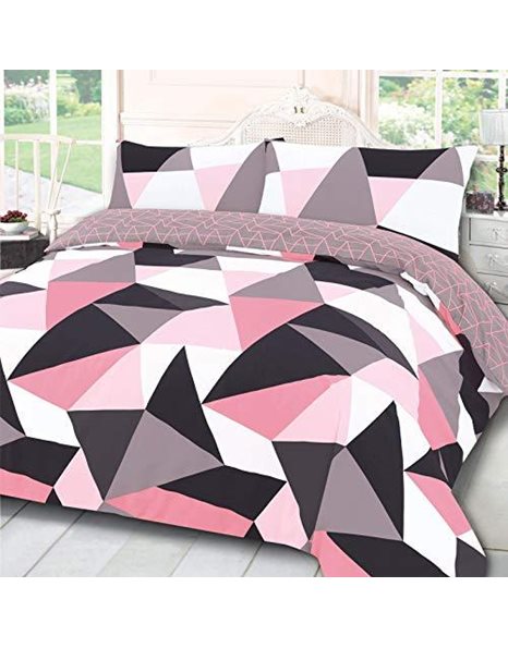Dreamscene Geometric Shapes Double Duvet Cover Set with Pillowcases, Soft Comfy Breathable Polycotton, Quilt Covers Bedding Set, Lightweight Non-Fading, Blush Pink - 200 x 200cm
