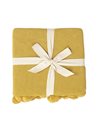 Penguin Home Knitted Throw Blanket with Pom Poms 100% Cotton - Ochre Colour - with Extra Soft Hand Feel for Sofa Couch and Bed - Warm and Cosy Blanket - 130x150 cm (50"x60")