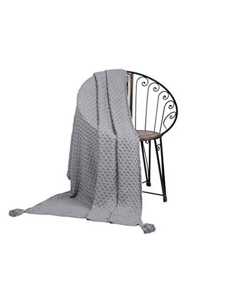 Penguin Home Knitted Throw Blanket 100% Cotton - Grey Colour - with Extra Soft Hand Feel for Sofa Couch and Bed - Warm and Cosy Blanket - 130x150 cm (50"x60")