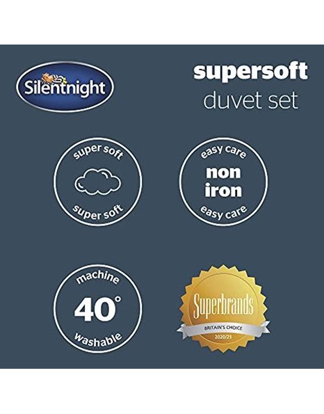 Silentnight Supersoft Collection Charcoal Duvet Cover Set. Supersoft Snuggly Easy Care Duvet Cover Quilt Bedding Set - King (220cm x 230cm) + 2 Matching Pillowcase