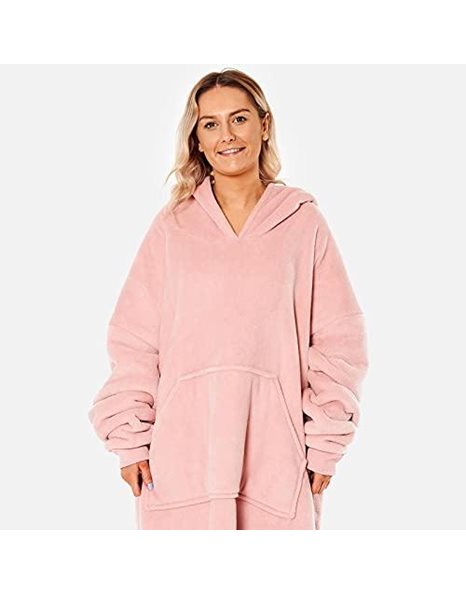 Sienna Extra Long Oversized Blanket Hoodie Wearable Throw with Pockets Sleeves Soft Sherpa Fleece Wearable Throw Giant Sweatshirt, Blush Pink