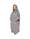 Sienna Extra Long Oversized Blanket Hoodie Wearable Throw with Pockets Sleeves Soft Sherpa Fleece Wearable Throw Giant Sweatshirt, Charcoal Grey