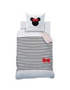 CTI Disney Home Minnie Stripes 100% Cotton Printed Bedding Set, 140 x 200 cm + 63 x 63 cm, White/Red