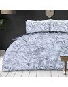 Sleepdown Tropical Palm Tree Floral Mono White Black Reversible Soft Easy Care Duvet Cover Quilt Bedding Set with Pillowcases - Super King (260cm x 220cm)