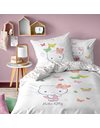 CTI Hello Kitty Butterflies Childrens Bedding Set, 100% Cotton, Oeko-Tex, Girls Single Duvet Cover, 140 x 200 cm + 1 Pillowcase 63 x 63 cm, Reversible Print, White 047849