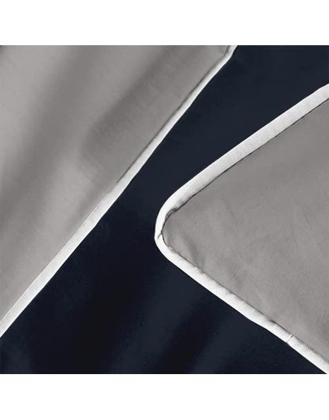 Duquennoy & Lepers - Duvet Cover 260 x 240 cm + 2 Pillowcases 63 x 63 cm - Percale 80 Thread Count - Navy Blue/Light Grey