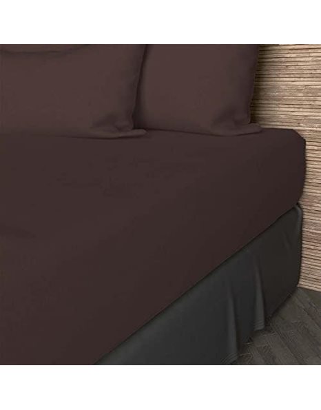 Soleil docre, Plain Cotton Fitted Sheet, 57 Thread Count, 180 x 200 cm, Brown