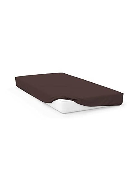 Soleil docre, Plain Cotton Fitted Sheet, 57 Thread Count, 180 x 200 cm, Brown