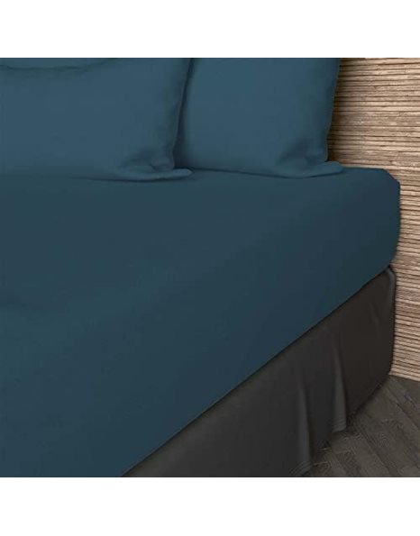Soleil docre, Plain Cotton Fitted Sheet, 57 Thread Count, 200 x 200 cm, Duck Egg Blue