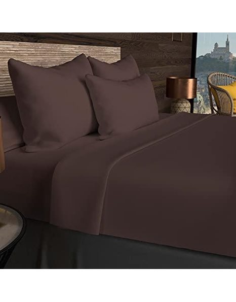 Soleil docre, Plain Cotton Fitted Sheet, 57 Thread Count, 200 x 200 cm, Brown
