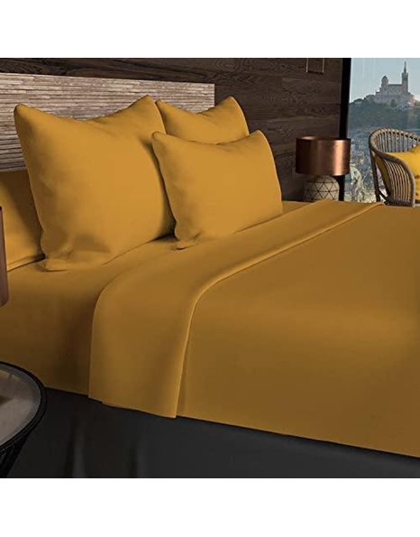 Soleil docre, Plain Mustard Cotton Fitted Sheet 57 Thread Count 200 x 200 cm
