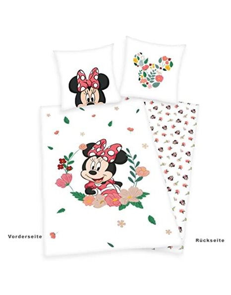 Herding Disneys Minnie Mouse Bedding Set, Pillowcase 80 x 80 cm, Duvet Cover 135 x 200 cm, With Button Closure, 100% Cotton/Flannel, Multicoloured