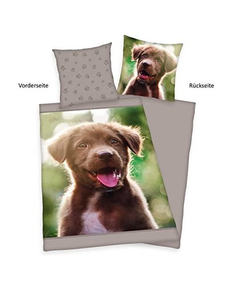 Herding Bedding set, Dog Puppy pattern, Pillowcase 80 x 80 cm, Duvet cover 135 x 200 cm, With Button Placket, Cotton