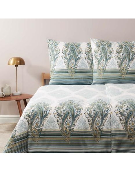 Bassetti FIESOLE 9327166 Bed Linen + 1 Pillow Case 100% Cotton Satin Green V1 Limited Edition Dimensions: 135 x 200 cm + 80 x 80 cm